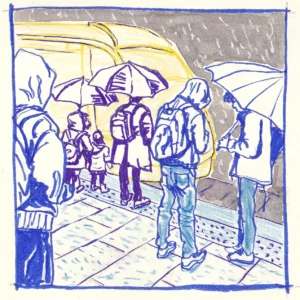 scène de vie croquis quai tramway