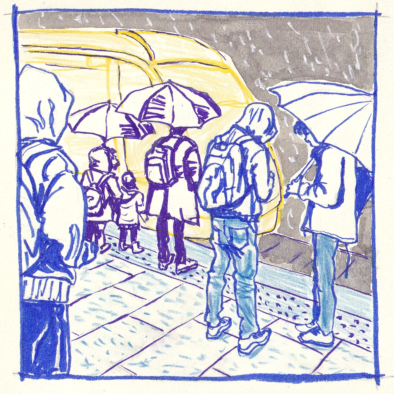 scène de vie croquis quai tramway